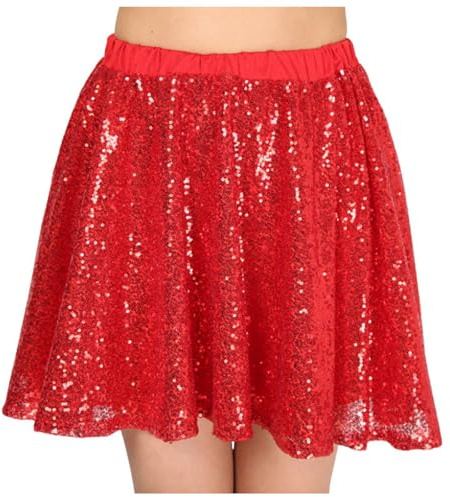 Glitterkjol damer paljettkjol minikjol elegant festlig veckad kjol minikjolar kort danskjol elegant A-linje glänsande hög midja paljett kjol för kvinnor gnistrande kjol karneval fest, #C02 Röd, L