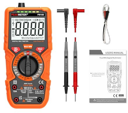Digital Multimeter mit 6000 Zählungen,True RMS Voltmeter Ohmmeter Amperemeter,Misst Spannung Strom Widerstand Diode Durchgang Temperatur Frequenz NCV Mit LCD-Anzeige und Taschenlampe