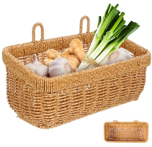 ABOOFAN Elegante Hängekörbe für Die Küche Wandgeflochtene Obstschale Aus Natürlichem Rattan