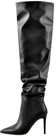 Meinabsatz Schlupfstiefel für Damen Spitze Stiefel Stiletto Overknees Zipper Boots