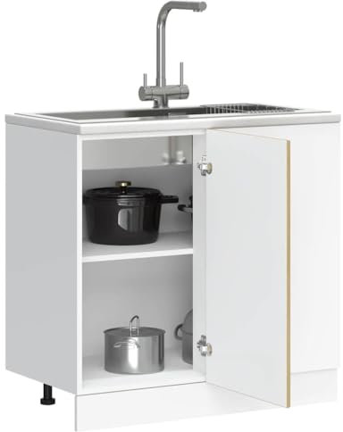 IKAYAA Armario Bajo para Fregadero, Mueble Fregadero Cocina, sin Encimera, 86 x 46 x 81.5 cm, Roble Sonoma