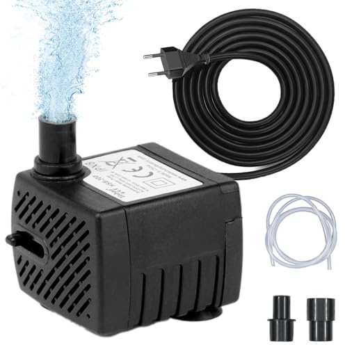 Warmfay Mini Aquarium Pumpe, 300L/H 5W Ultra Leise Hohem Hub Springbrunnen Pumpe, Einstellbarer Wasserfluss Submersible Pump mit 1,5 m Netzkabel, Wasserpumpe für Aquarium, Pond, Wasserspiele, Brunnen