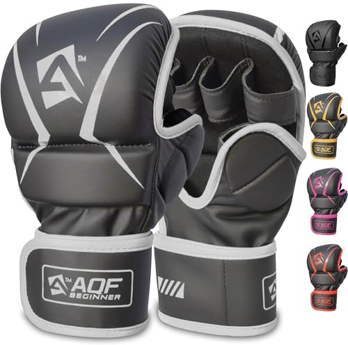 AQF Hybrid MMA Gloves Open Palm Sparring Grappling Kickboxing Training Gear | Ergonomic Shooter Design, Enhanced Wrist Support, Shock-Absorbing Padding, Lightweight & Durable, For Muay Thai Martial Arts