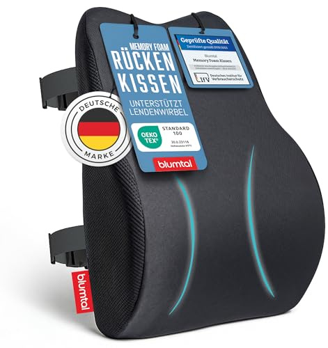 Blumtal cuscino lombare sedia ufficio in memory foam - cuscino sedia ufficio schiena con rivestimento certificato OEKO-TEX - cuscino per sedia ufficio con chiusura - supporto lombare sedia ufficio