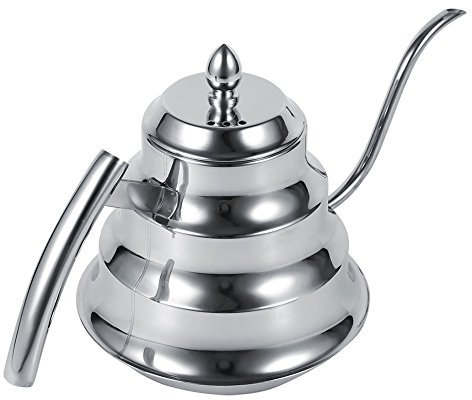 RASTKY Stainless Steel Pour, 1x Joint Design Gooseneck Coffee Over Tea Kettle Spout Drip Pot Maker 1.2L Pots Manual G For Kitchen Gas Electricity Induction Stove Top (Silver)