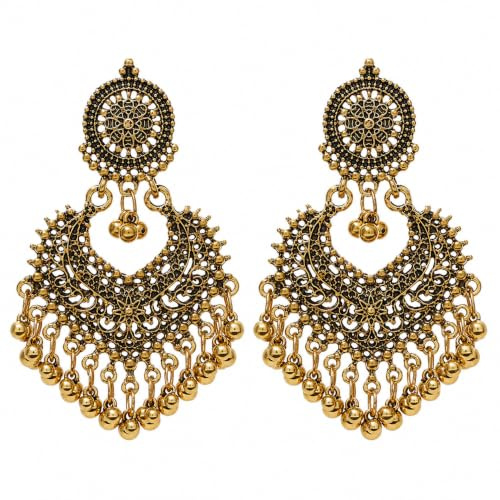 ‌Elegante Jhumka Indischer Schmuck Vintage Goldplattierte Legierung Kronleuchter Ohrringe Hänger Für Damen Freundinnen Bollywood Accessoires Geschenke (Vergoldet)