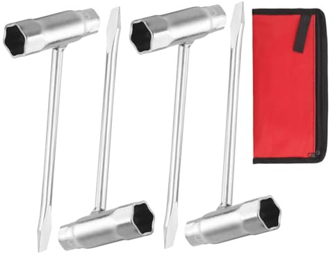Zocipro 4Pcs Llave Combinada para Motosierras 13mm x 19mm, Llave de Bujías con Destornillador 2 en 1, Llave Bujias Acero al Carbono, Llave de Cadena en T