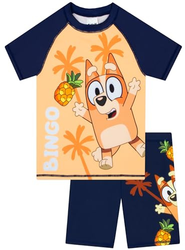Bluey Baddräkt Pojke, Bingo Rashguard Och Badbyxor Set, Barnbadkläder Pojke, Orange 104