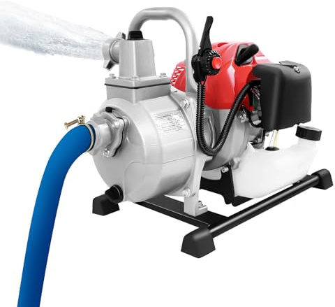 Bensinvattenpump, körhöjd 30 m, anslutning 25 mm (1 tum), trädgårdspump, motorpump med 2-taktsmotor