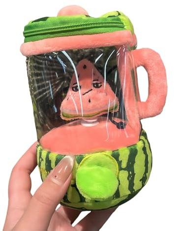 zoocco Carrot Blender Plush, Cute Carrot Juicer Plush with Hidden Zipper Storage & Keychain Clip for Birthday Parties, (Watermelon)