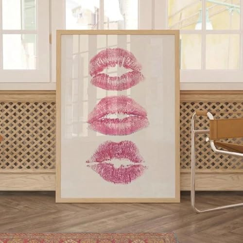 lianyibo 1 pieza de impresiones artísticas rosas arte de pared de moda besos de labios impresión de labios estilo preppy decoración de pared de estilo femenino para dormitorio marco de 50 x 75 cm