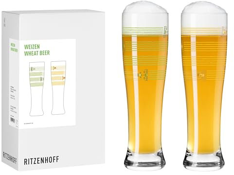 RITZENHOFF 8184001 - Vaso de cerveza de trigo (500 ml, 2 unidades, serie Farm, n.º 1 y 2, con diseño de cosecha en verde y amarillo), fabricado en Alemania