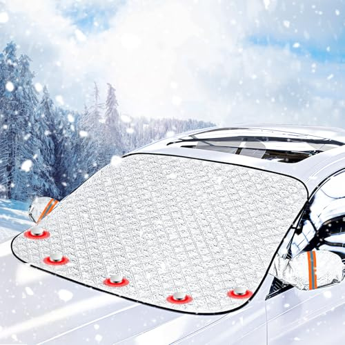 JACMKEON Car Windscreen Cover, Car Windshield Cover Magnetic with Mirror Covers, Heavy Duty Thick Windscreen Protector -Snow Ice Frost Sun UV Dust Water Resistent for most cars(160 * 116cm)