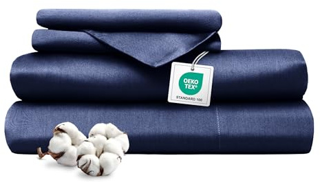 Ferò Completo Letto, Completo Lenzuola Matrimoniali Cotone di Lusso 4 Pezzi, Proteine della Seta, Lenzuolo Angoli 180x200, 2 Federe 50x80, Design Italiano, Raso di Cotone 300TC OekoTex, Blu