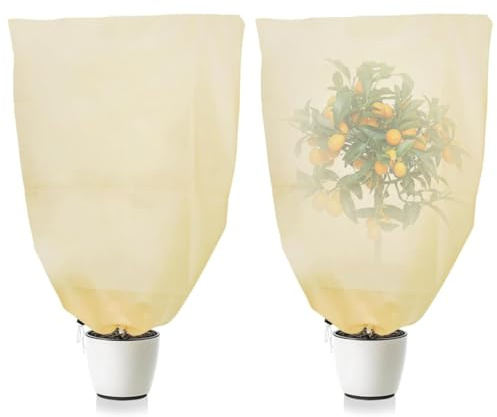 MagiSel 2 Pezzi Cappuccio Protezione Piante, Telo Copripiante Invernale Antigelo, Protezione Piante Freddo con Cordoncino, per Giardini Arbusti e Alberi（Bianco Sporco, 80x120cm）