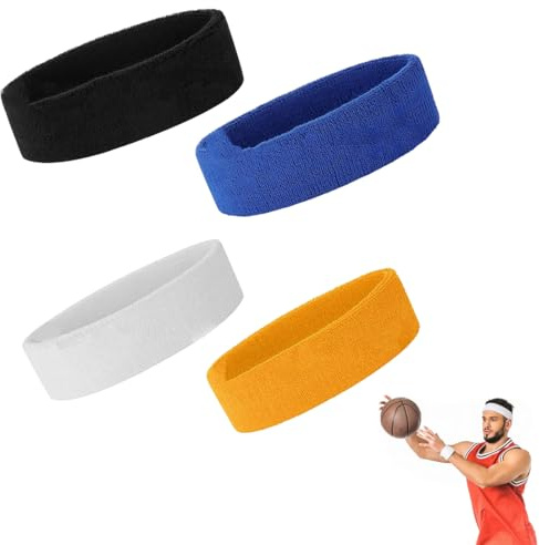 GNALIA Fascia Capelli Uomo Donna, 4 Pezzi, Unisex Sportiva Idrorepellente, Cotone Spugna, Nero Bianco Blu Arancione, Taglia Unica