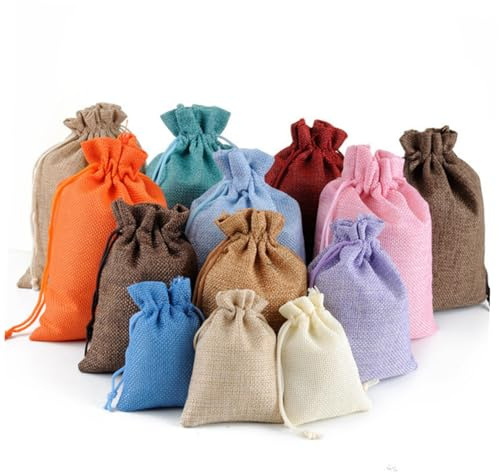 SOPOTUTU Leinenbeutel Schmuckaufbewahrungsbeutel mit Kordelzug 12 Stück Beige Atmungsaktiver Leicht und Reißfest für Weihnachtsgeschenke und Partydekoration