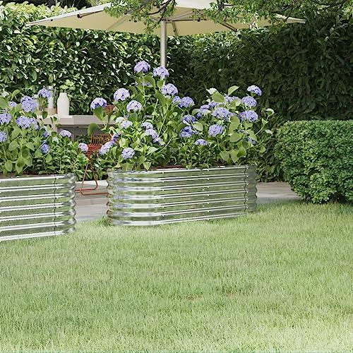 Fioriera Rialzata in Acciaio Verniciato a Polvere, con Forma Ovale e Struttura Rinforzata, Cassoni per Orto Rialzato, Aiuola Rialzata da Esterno, per Giardino, Balcone e Patio, Argento, 114x40x36 cm