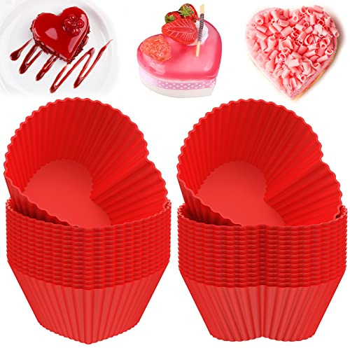 30 Pcs Silicone Heart Shaped Cake Tin,Silicone Cupcake Liners Baking Cups Mold Reusable Muffin Cupcake Mold Nonstick Baking Pan Heat-Resistant Pastry Muffin Liner for Kitchen Birthday Party