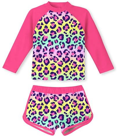 TUONROAD Girls Swimming Costume Toddler Baby Kids Two Piece Long Sleeve Swimsuit UPF 50+ Protection Bathing Suit Swim Set for 4-10 Years