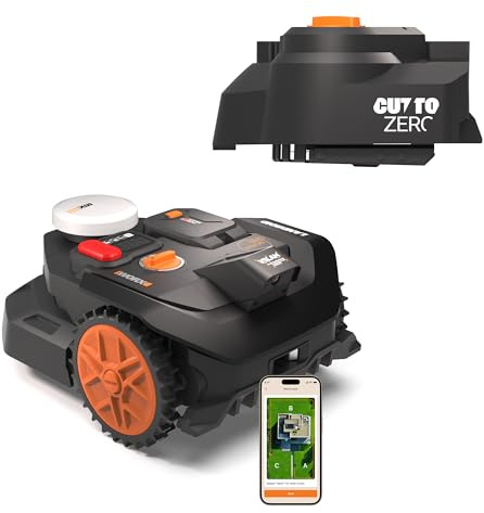 WORX Vision Cloud 2WD WR304E Robot Tondeuse 400 m² sans Fil périphérique + Cut-to-Zero (évitement d'obstacles par IA, Navigation VSLAM + RTK Cloud, cartographie Automatique, contrôle Via Application)