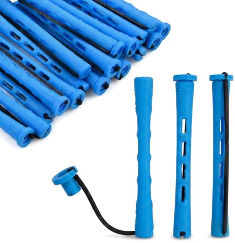 Merzio 60 Pcs Perm Rods Set, Small Hair Rollers for Short Hair, Heatless Hair Curlers for Natural Hair Styling, Home Perm Kit for Women and Men (Blue, 0.35 Inch)