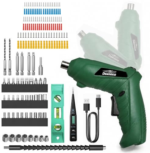 171pcs Electric Screwdriver, Portable Cordless Drills 3.6V, 1/4” Chuck Mini Screwdriver Kit, Dual Position Handle with USB C Cable, LED Light for Home, Office, DIY Tools, Women, Housewarming Gift