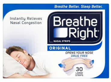 Breathe Right Nasal Strips, Stop Snoring Aids for Men & Women, Large Anti Snore Strips, Original Tan, 30 Strips