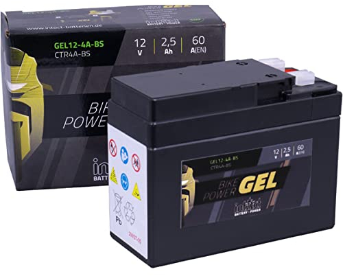 intAct Bike-Power GEL12-4A-BS, CTR4A-BS, 12V 2,5 Ah, 60 A (EN), Batteria per moto GEL di alta qualità con il 30% di potenza di avviamento in più, Batteria GEL esente da manutenzione