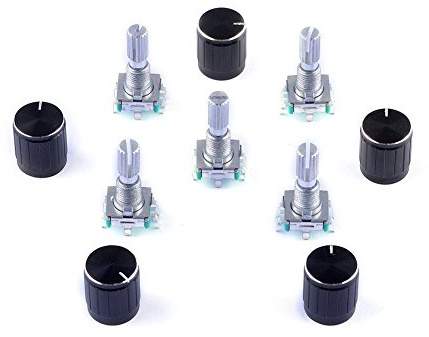 Cylewet 5Pcs 360 Degree Rotary Encoder Code Switch Digital Potentiometer with Push Button 5 Pins and Knob Cap for Arduino (Pack of 5) CYT1100