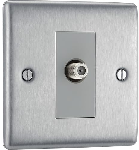 BG Electrical NBS64-01 Satellitenanschlussdose, gebürsteter Stahl, 8,6 x 8,6 x 2,0 cm