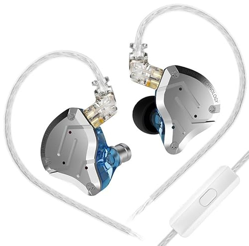 KINBOOFI KZ ZS10 Pro - Auriculares con Monitor de oído, Auriculares in Ear Monitor KZ HiFi con 4 armaduras equilibradas y 1 Controladores dinámicos para músico de batería (Azul con micrófono)