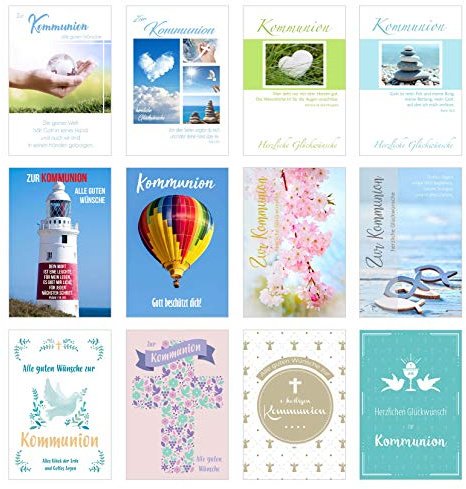 Edition Seidel Set 12 Premium Kommunionskarten mit Umschlag (Doppelkarten/Klappkarten mit Briefumschlag) Karte Postkarte Kommunion