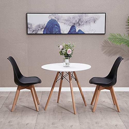 Homcasa Dining Table and Chairs Set, Modern Compact Round Kitchen Table, 2 Retro Lorenzo Chair with Solid Wood Legs for Home Office Lounge (Black)
