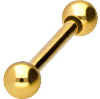 PIERCINGLINE Barbell i kirurgiskt stål | 2 kulor | piercing, stav, bröst, intim, öron, tunga | storlekar och färgval e 1,2 mm stavtjocklek 8 mm stavlängd, colore: Guldfärger | 3 mm kulstorlek, cod. SLX400-GO-1,2-8-3