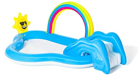 Bestway H2OGO! Rainbow ‘n Shine Play Pool Center, one pool,one slide,repair patch,one pc of water watcher tag.