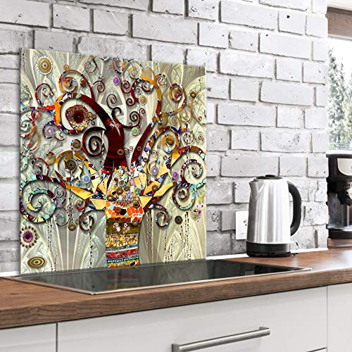 murando - Pannello Paraschizzi Cucina in Vetro Temperato Klimt Albero 60x60 | Spessore 4 mm, Protettivo Paraspruzzi in Vetro, Protezione Schienale Cucina, Facile da Pulire, Decorativo, Produzione Europea