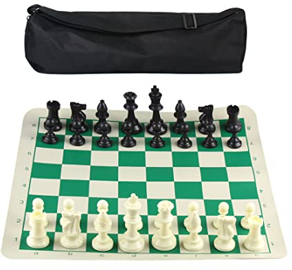 Andux Rollbares Schachspiel-Set mit Tragbarer Reisetasche XQTZ-02 | Schachfiguren aus Kunststoff, reißfestes Vinyl-Schachbrett, für Erwachsene und Jugendliche, für die Freizeit nach der Schule