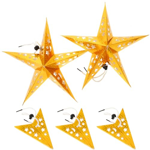 VALICLUD 5pcs Paper Star Lanterns Ceiling Hanging Lampshade for LED Light Wedding Birthday Christmas Party Decoration 30cm Gold