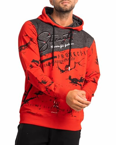 Subliminal Mode Felpa con Cappuccio Uomo Manica Lunga Bicolore con Tasca BX2628, rosso, S