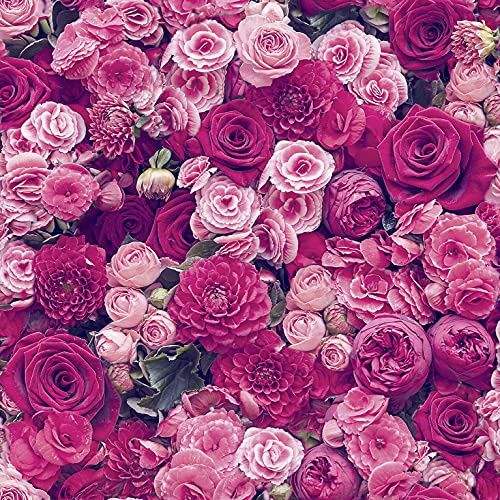 Exclusive Roses Floral Wallpaper RED & Pink New Flowers Leaves Modern Wallpaper