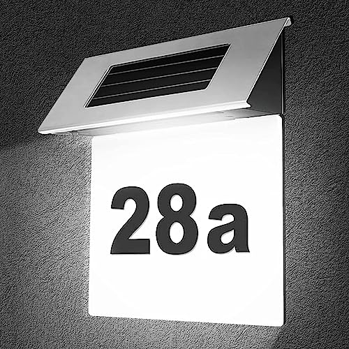 House Sign,Jadeshay Solar House Numbers Light - LED Plate Plaque Solar Power Lamp Door Sign Numbers for Outside Outdoor Wall LED Lighted Address Numbers Stainless Steel Door Sign Number Plate
