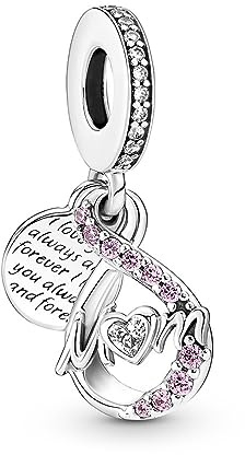 Pandora Moments Anhänger Mom Ewigkeit, Sterlingsilber, mit klarem Cubic Zirkonia und elegant märchenrosa Cubic Zirkonia