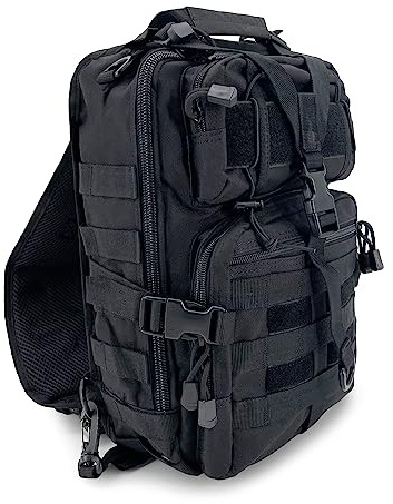 Alephnull taktisk bröstficka molle vandring dagväska sling väska crossbody axelväska för utomhusresor, cykling, camping, svart, 35 × 24× 10 CM, Taktisk