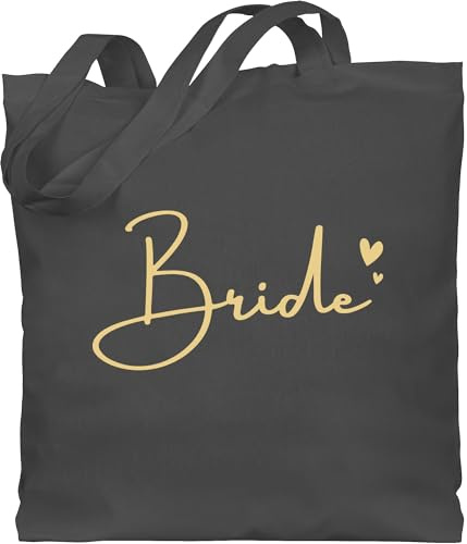 Baumwolltasche - JGA Junggesellenabschied Frauen - Bride mit Herzchen gold - Unisize - Dunkelgrau - beutel braut bachelorette party jutebeutel junggesellinnenabschied taschen jungesselnabschied