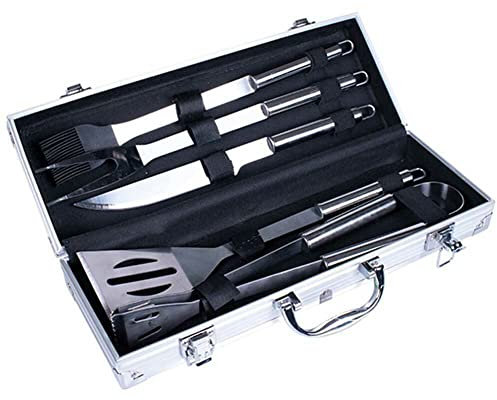 REPLOOD Set Valigetta 5 Accessori Utensili Barbecue Forchettone Pinza Spatola Coltello e Pennello per Salse