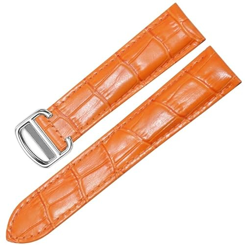 CYSUE Uhrenarmband für Cartier TANK SOLO RONDE DE Echtleder Uhrenkette Faltschnalle Uhrenarmband Zubehör Uhrenarmband Gürtel (Farbe: Orange Silber, Größe: 16 mm)