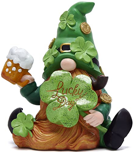 Hodao Green St Patrick‘s Day Handmade Gnome 6 H Resin Standing Figurine for Spring-Irish Gnome Elf Scandinavian Yule Nordic Figurine Home Holiday Decorations Indoor Home Decor Green Gnome (Green)