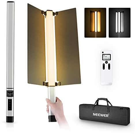 NEEWER CL124 Pro Barra de Luz LED Video, Palo Iluminación Bicolor Fotografía con Batería Mejorada de 7,4V 3200mAh Metal Puerta de Granero 2,4G Pantalla LCD Remota, 1500Lux CRI97+ Regulable 3200K-5600K