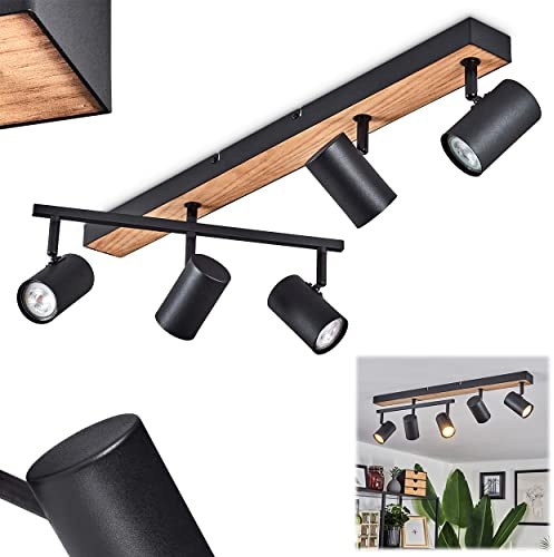 HOFSTEIN Deckenleuchte Javel, verstellbare Deckenlampe aus Metall/MDF in Schwarz/Braun/Holzoptik, moderne Leuchte im Retro/Vintage-Design, 5 x GU10, Esszimmer, Wohnzimmer, Schlafzimmer, Küche
